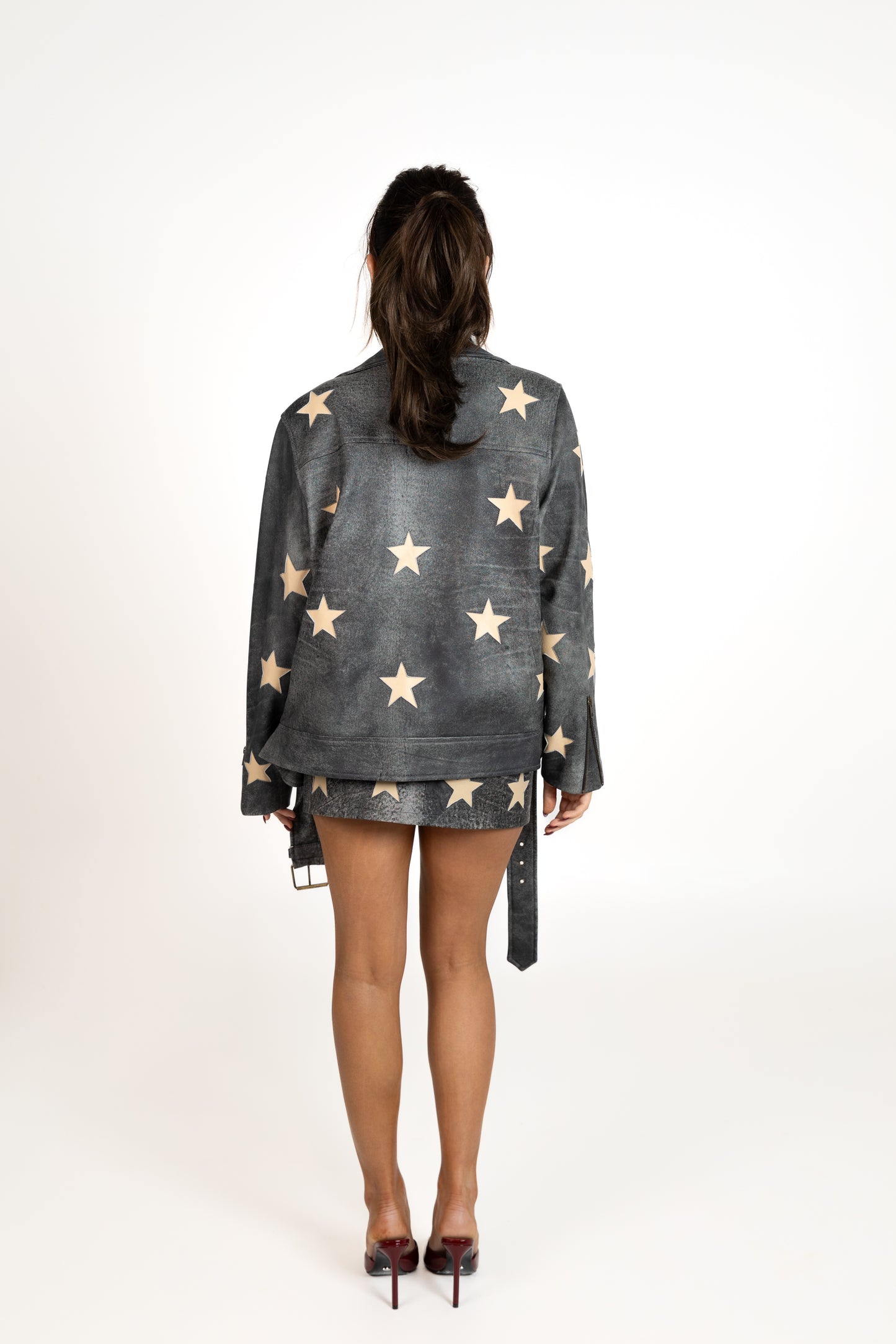Kurt Oversized Biker Jacket in Distressed Grey