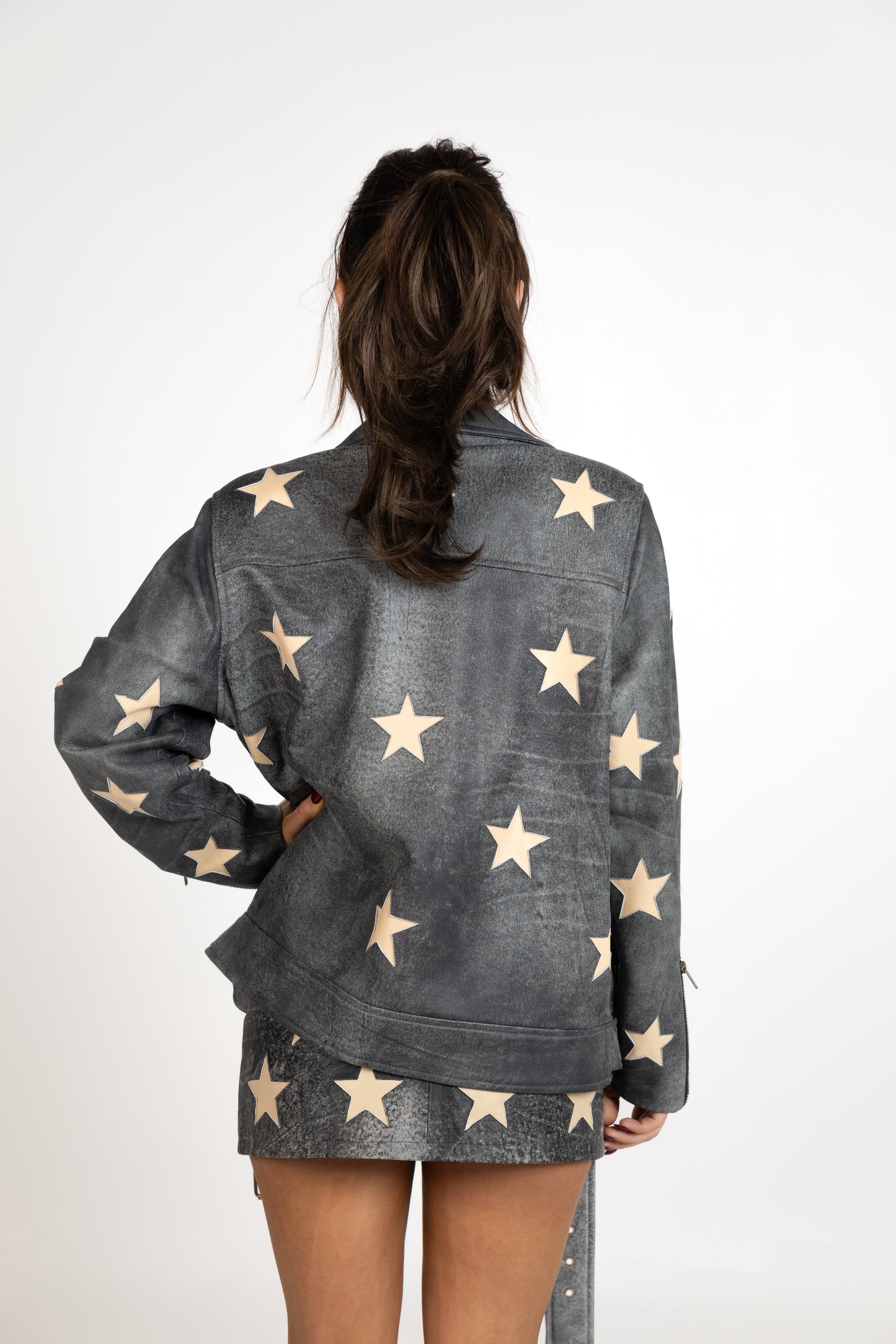 Kurt Oversized Biker Jacket in Distressed Grey
