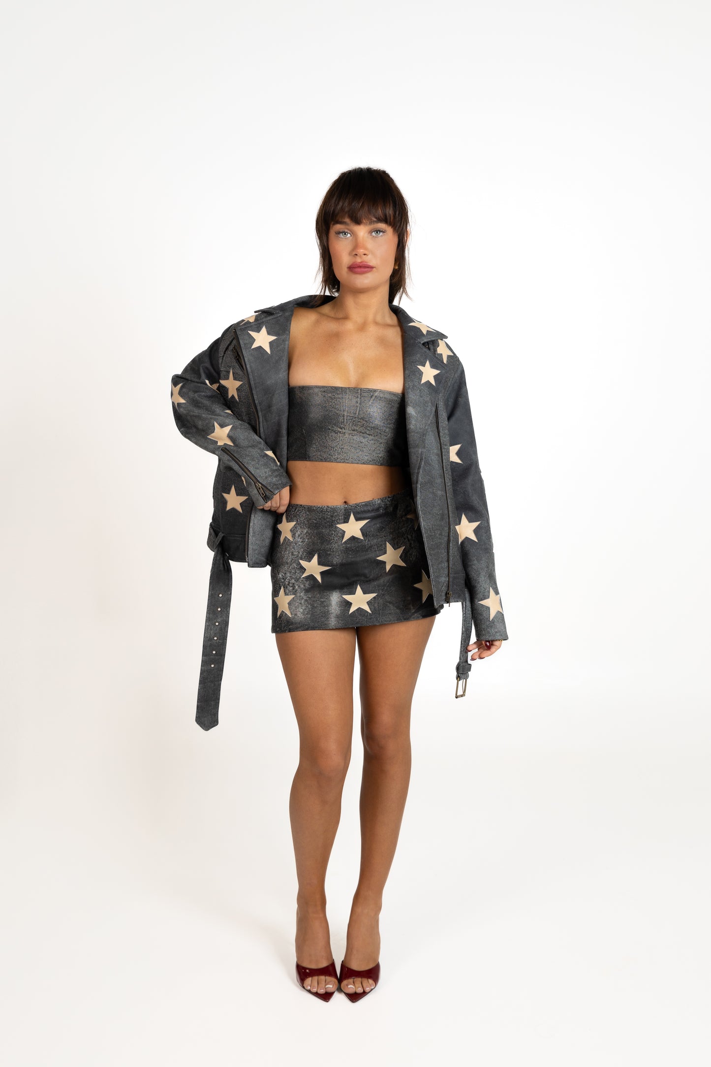 Kurt Oversized Biker Jacket in Distressed Grey
