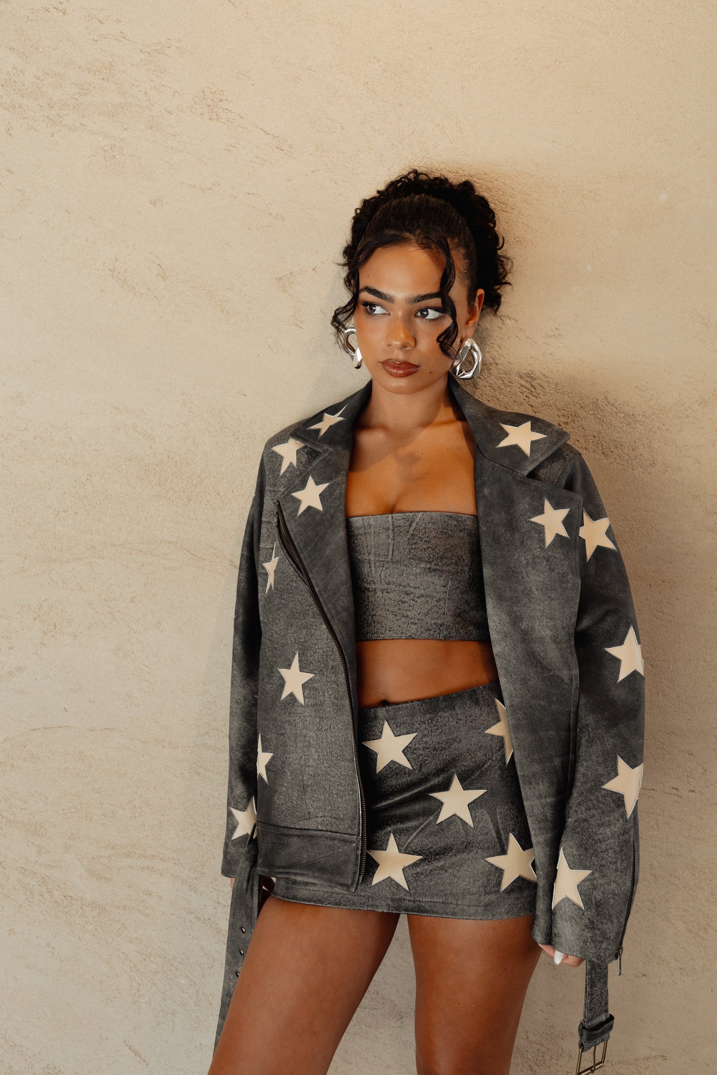 Kurt Oversized Biker Jacket in Distressed Grey